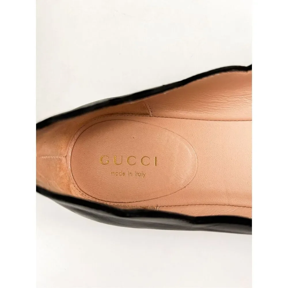 Gucci Black Scalloped Pearl-Embellished Leather Flats